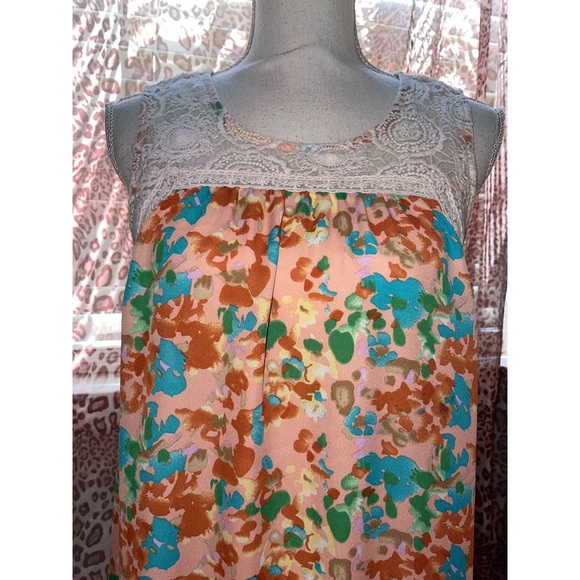 Women’s Orange Lace & Floral Blue Sketch Tank Top 🧡 - Picture 7 of 17